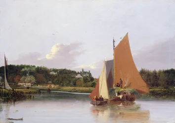 Bateaux sur la Yare près de Bramenton, Norfolk, 1828